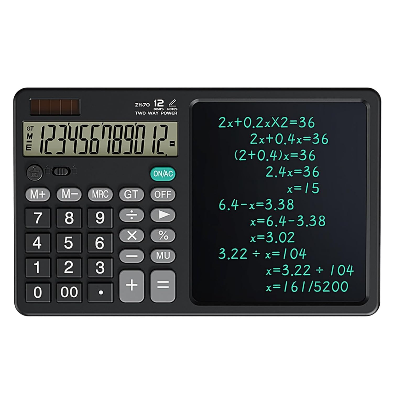 Büyük El Yazma LCD Not Defteri ile 12 Basamaklı Masaüstü Hesap Makinesi. Ofis, Okul, Ev için Güneş Enerjili Standart Fonksiyon Hesaplayıcısı