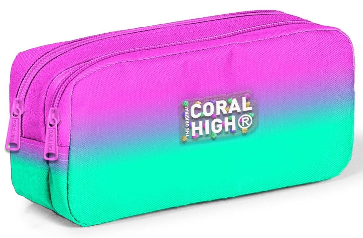 Coral High Pembe Su Yeşili Renk Geçişli İki Bölmeli Kalem Çantası - Kız Çocuk