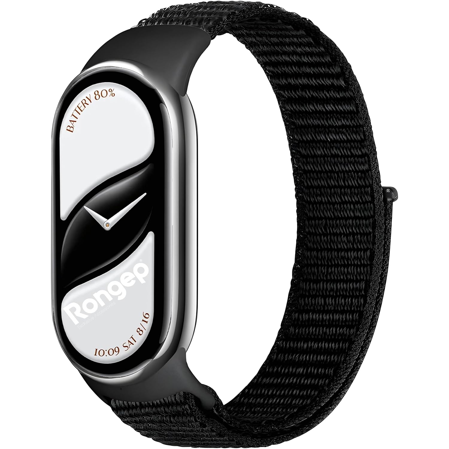 Rongep Xiaomi ile Uyumlu Mi Band 10/9/8 İçin Hasır Örme Kordon Terletmeyen Nefes Alabilen Hafif Yapı Cildi Tahriş Etmeyen Cırt Cırt Tasarımlı Deformasyona Dayanıklı Rahat Kumaş Kayış (Siyah)