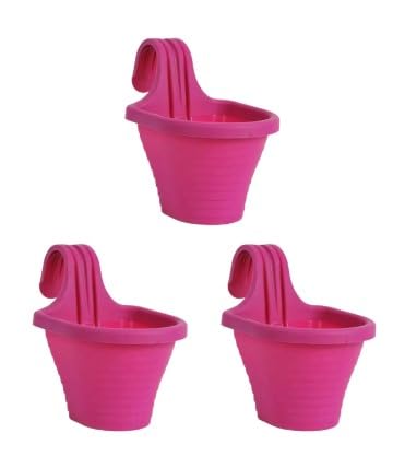 Tom1 Askılı Balkon Saksı Seti, 20 Cm, 3 Litre 3 Adet Fuşya