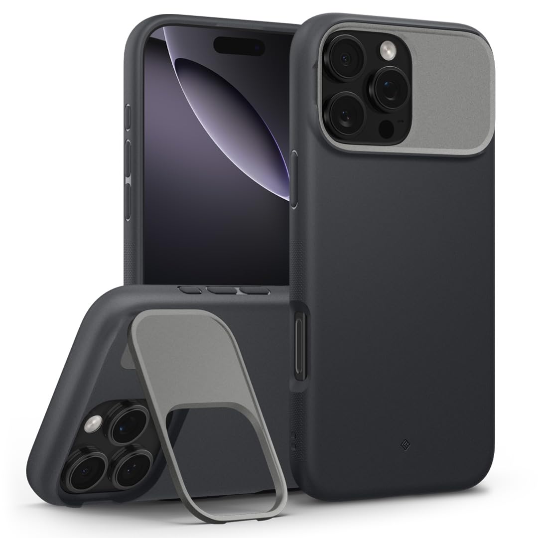 Spigen Caseology iPhone 16 Pro Max ile uyumlu Silikon MagSafe Kılıf Nano Pop Mag Stand'lı Hava Kanalı Teknolojisi Askeri Sınıf Koruma Black Sesame Kaymaz Kapak - ACS08057