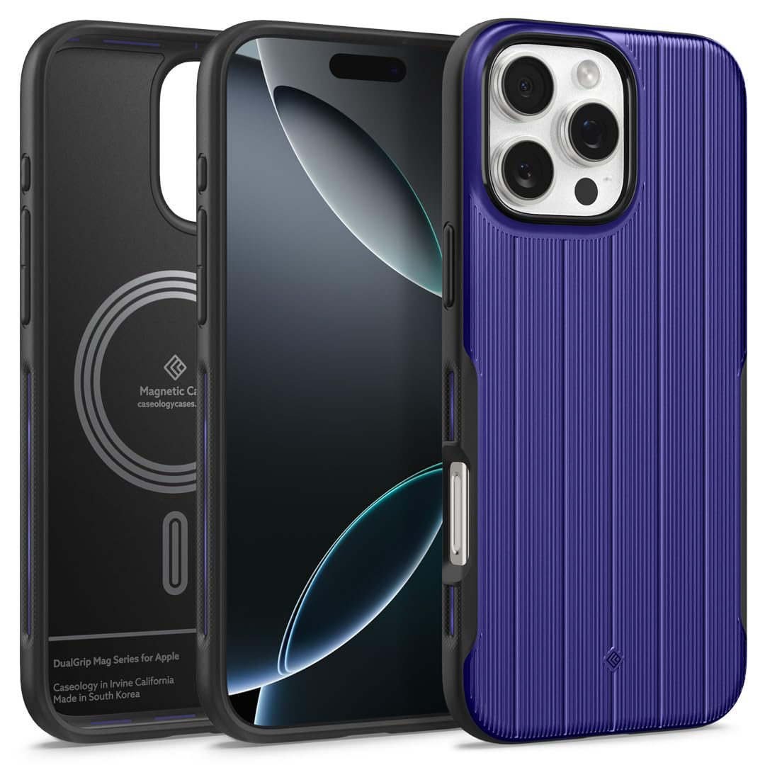 Spigen Apple iPhone 16 Pro Max MagSafe Kılıf Dual Grip Mag Hava Kanalı Teknolojisi™ Askeri Sınıf Koruma Braided Blue Dokulu Yüzey Kapak - ACS08050