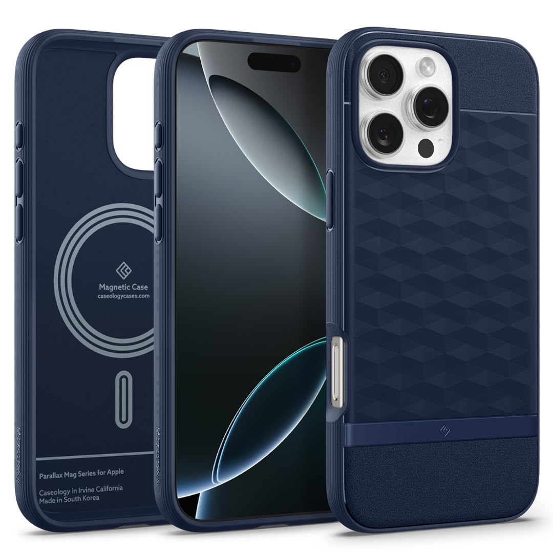 Spigen Caseology iPhone 16 Pro Max ile uyumlu MagSafe Kılıf Parallax Mag Hava Kanalı Teknolojisi Askeri Sınıf Koruma Midnight Blue 3 Boyutlu Tasarım Kapak - ACS08041