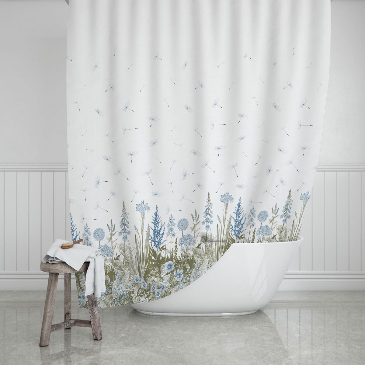 Tropik Home Kır Banyo Perdesi 180x200cm Tek Kanat Duş Perdesi, Renkli Çiçekli Banyo Duş Perdesi, Halkalı Perde