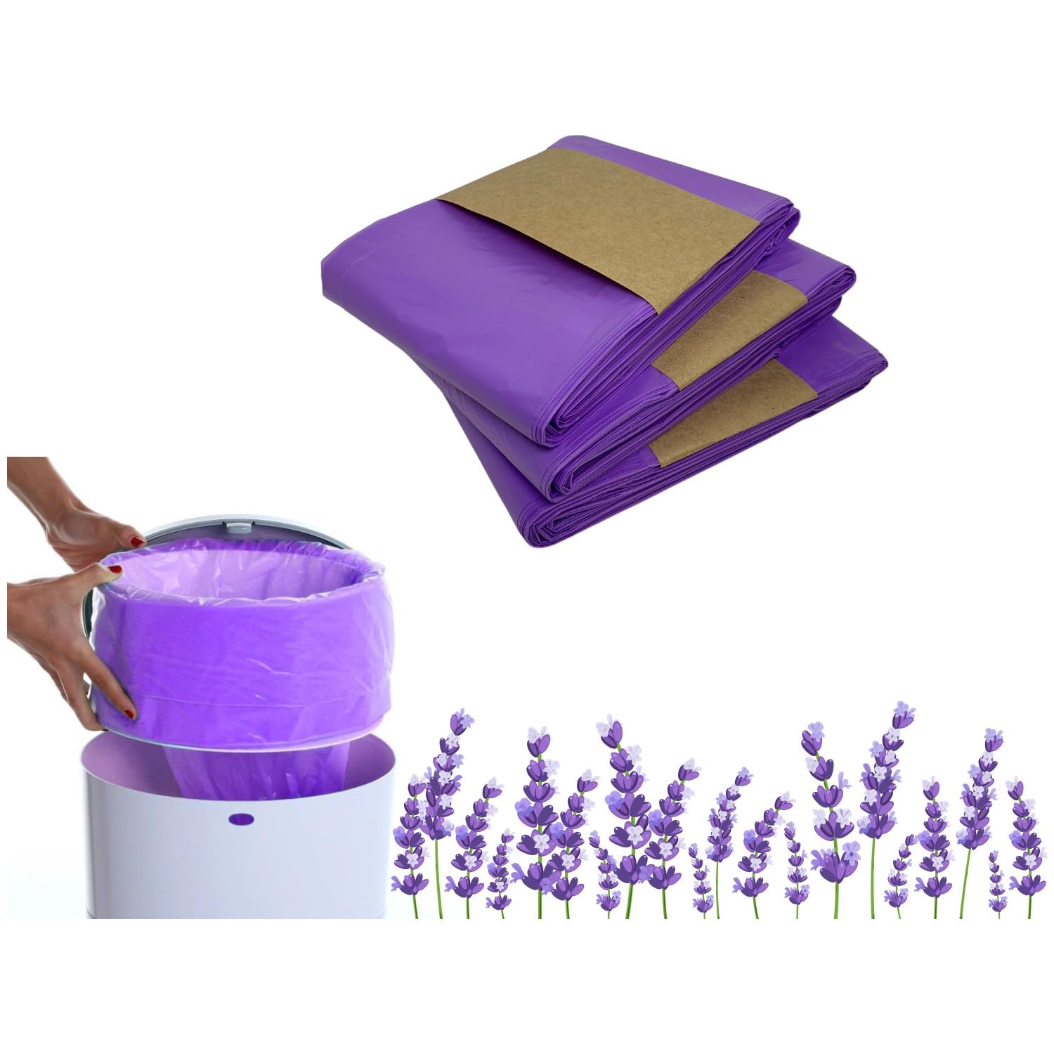 BUDİBU Korbell 16L Uyumlu Kirli Bebek Bezi Çöp Poşeti | Yerli Üretim | 3 Paket | 1500 Adet Bez Kapasiteli | Lavanta Kokulu