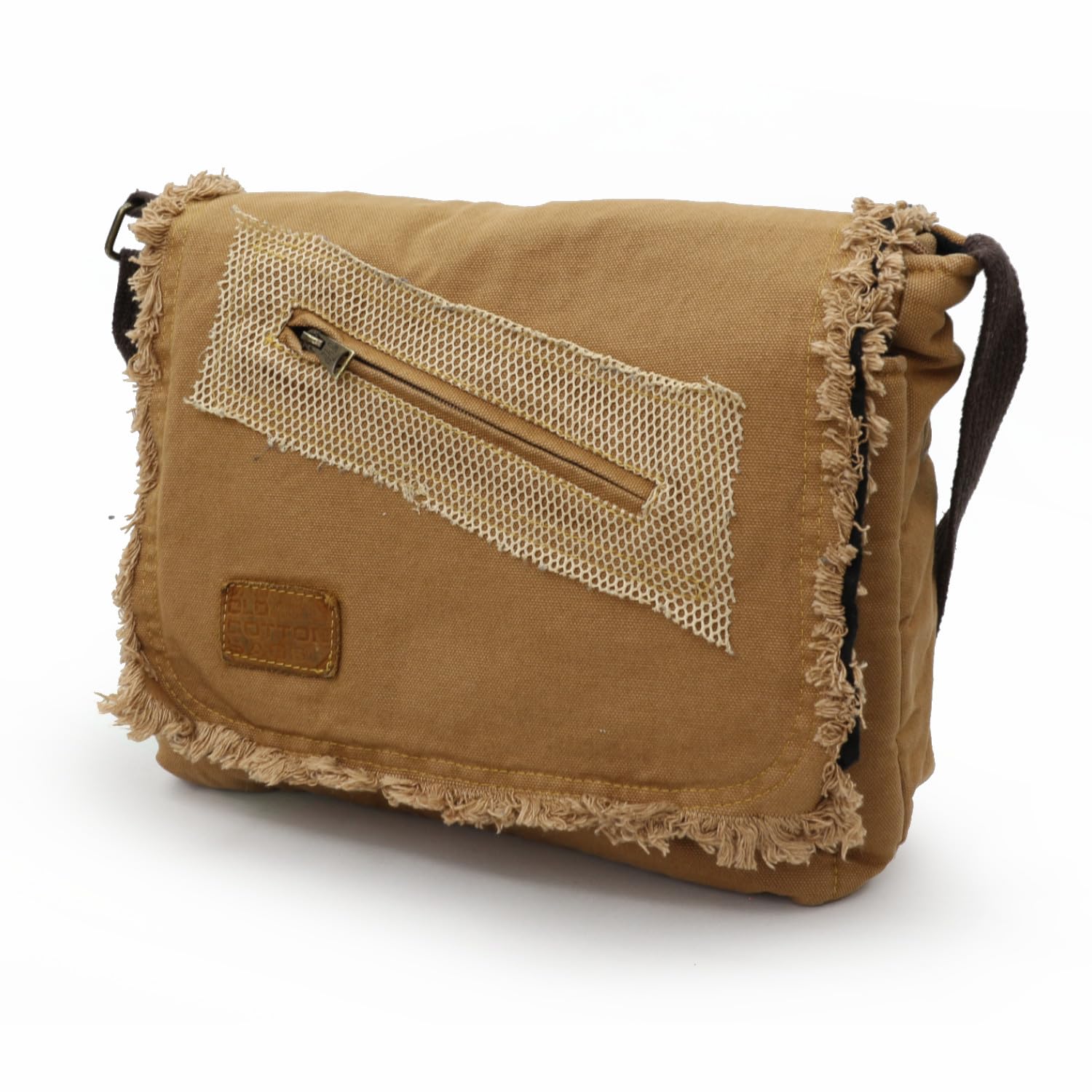 Old Cotton Cargo 7136 Vintage Günlük Omuz Postacı Kanvas Okul 14 inch Laptop Çantası (Camel)