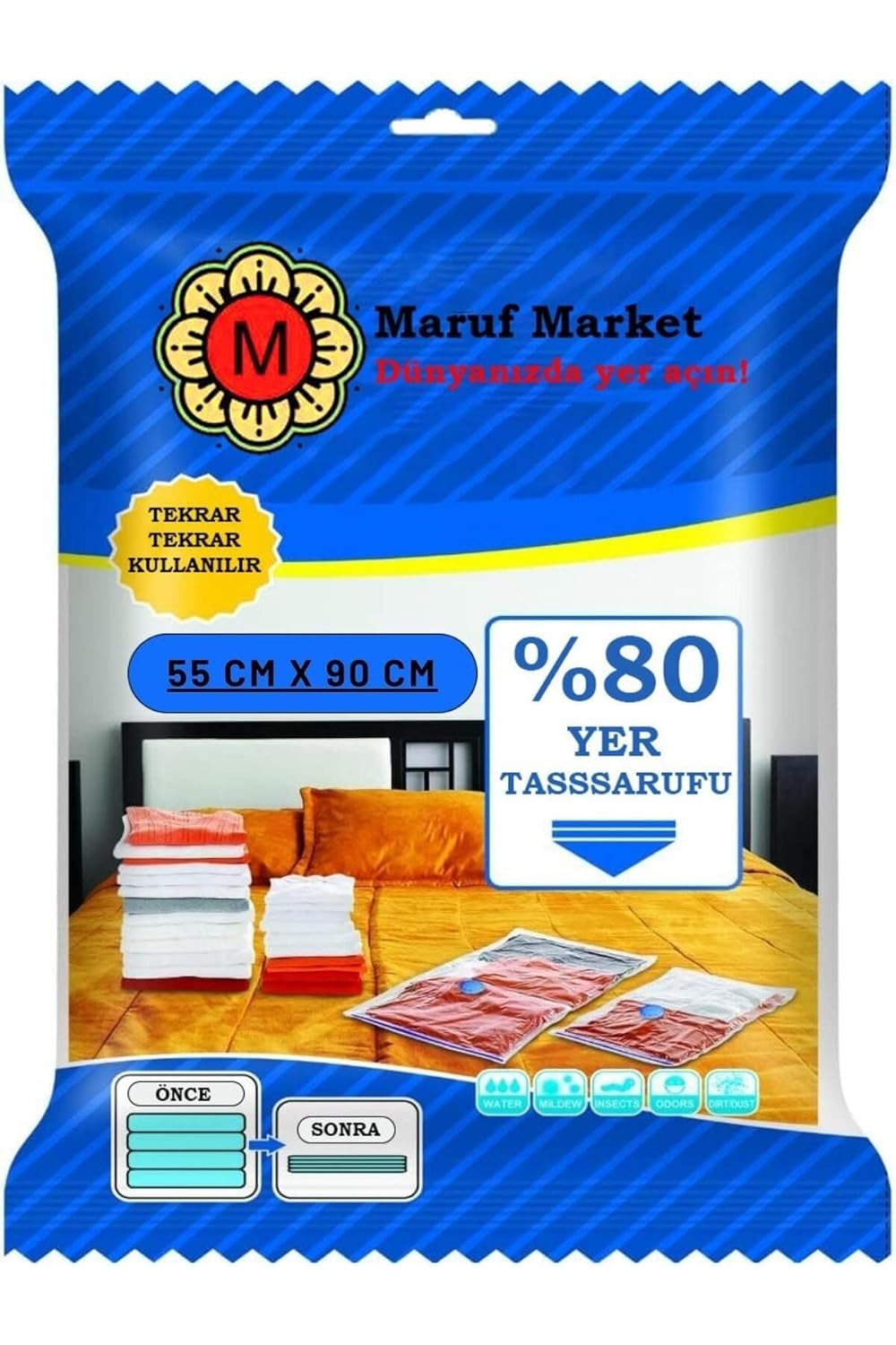 Beyyine Home Yüksek Kaliteli Vakumlu Hurc(M) 55 Cm X 90 Cm - Çevirmeli & Mavi Kapak - Vakumlu Hurç