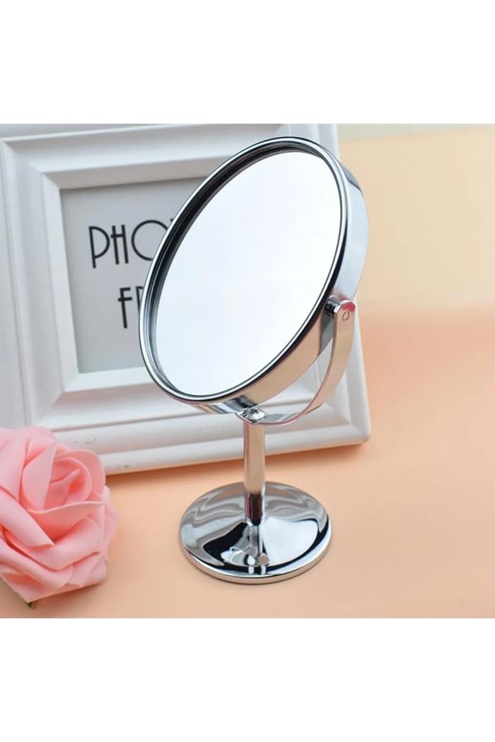 Orret Home Mini Masa Üstü Makyaj Aynası, 360 Derece Dönebilen, Çift Taraflı, Krom Kaplama, Kompakt ve Şık Tasarım (Yuvarlak)