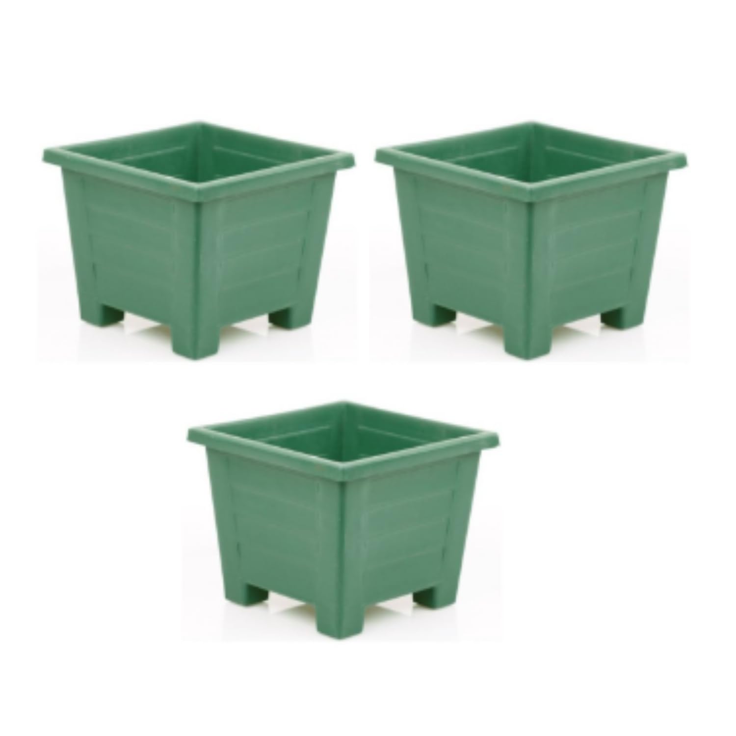 Kare Plastik Balkon ve İç Mekan Saksıları, 0,6 L, 3 Adet, yeşil
