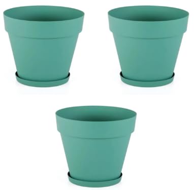 Yalı Saksı YS02 – 3'lü Set, Yeşil | 1.7 Litre, 160 mm Ağız Çapı | Alt Sulamalı Modern Plastik Saksı