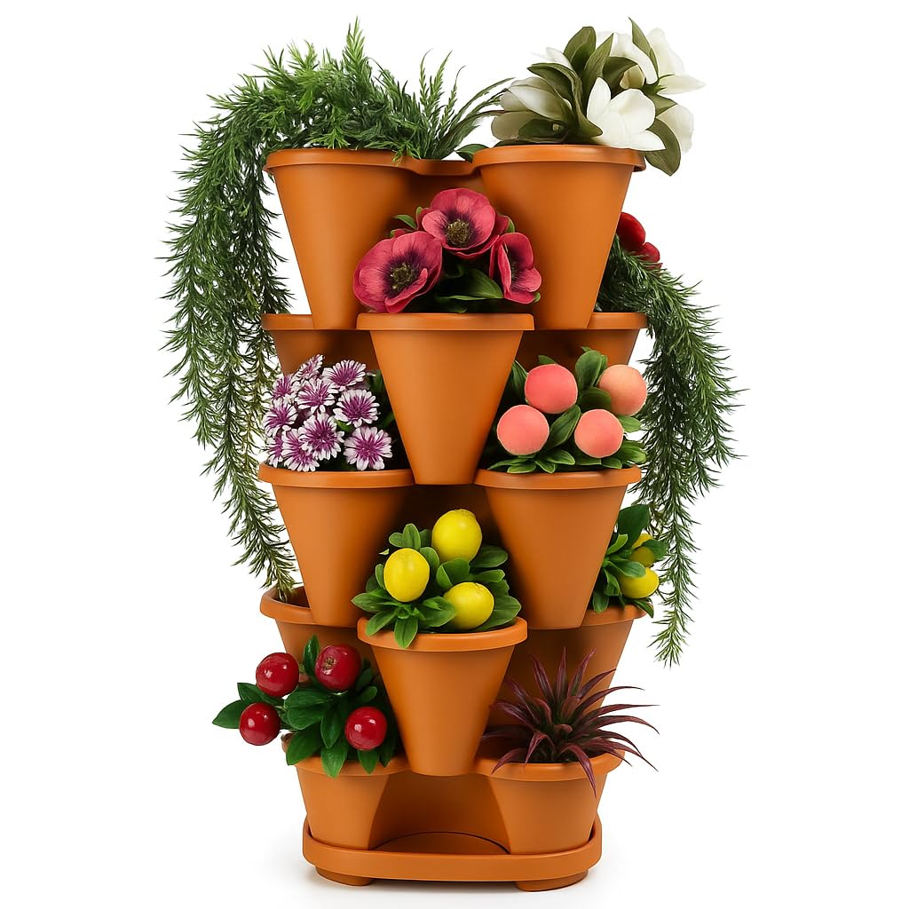 5 Katlı Şanslı Yonca Kule Saksı Seti Çiçek Bitki Sebze Meyve Salon Mutfak Banyo Bahçe Saksı Seti Koyu Kahverengi