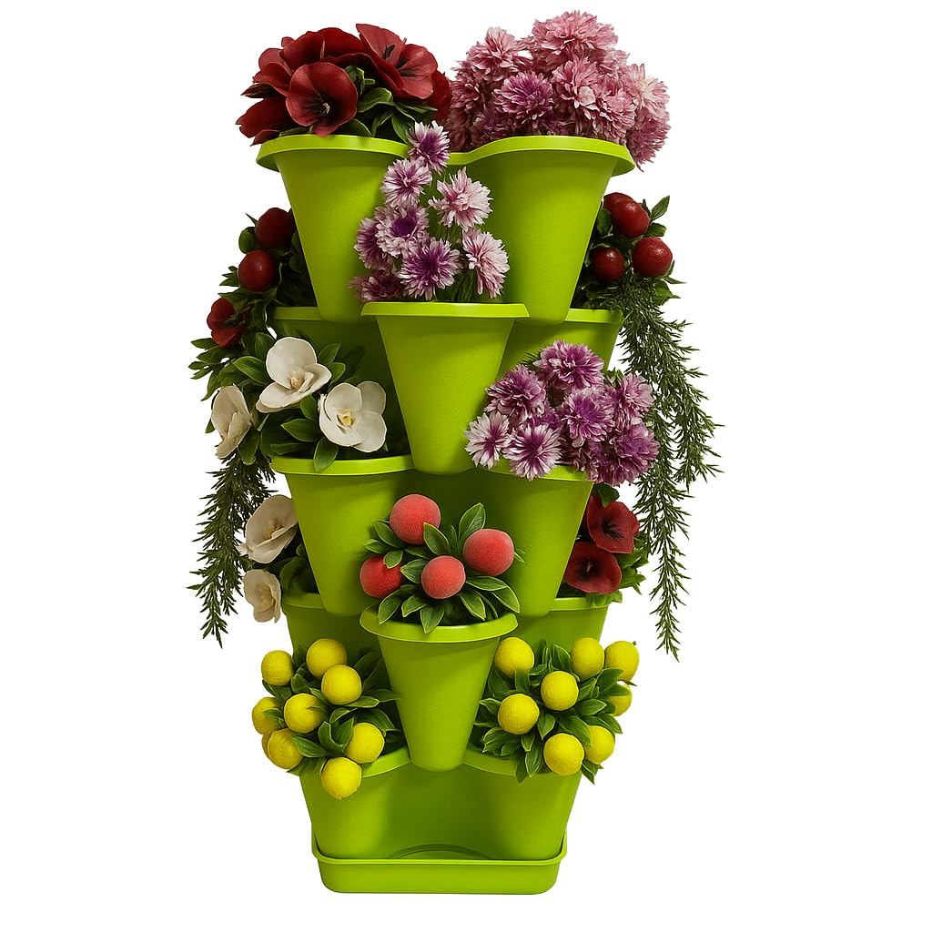 5 Katlı Şanslı Yonca Kule Saksı Seti Çiçek Bitki Sebze Meyve Salon Mutfak Banyo Bahçe Saksı Seti (Fıstık Yeşili)
