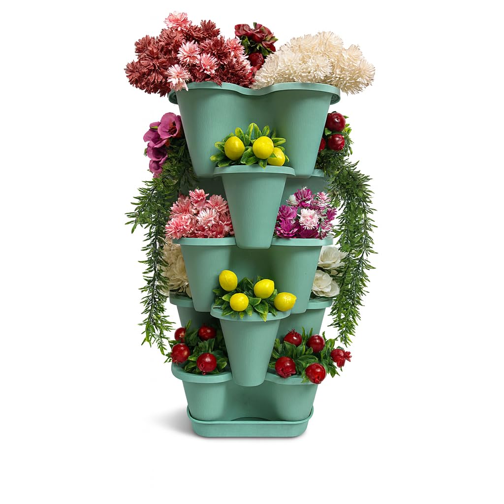 5 Katlı Şanslı Yonca Kule Saksı Seti Çiçek Bitki Sebze Meyve Salon Mutfak Banyo Bahçe Saksı Seti (Mint Yeşili)