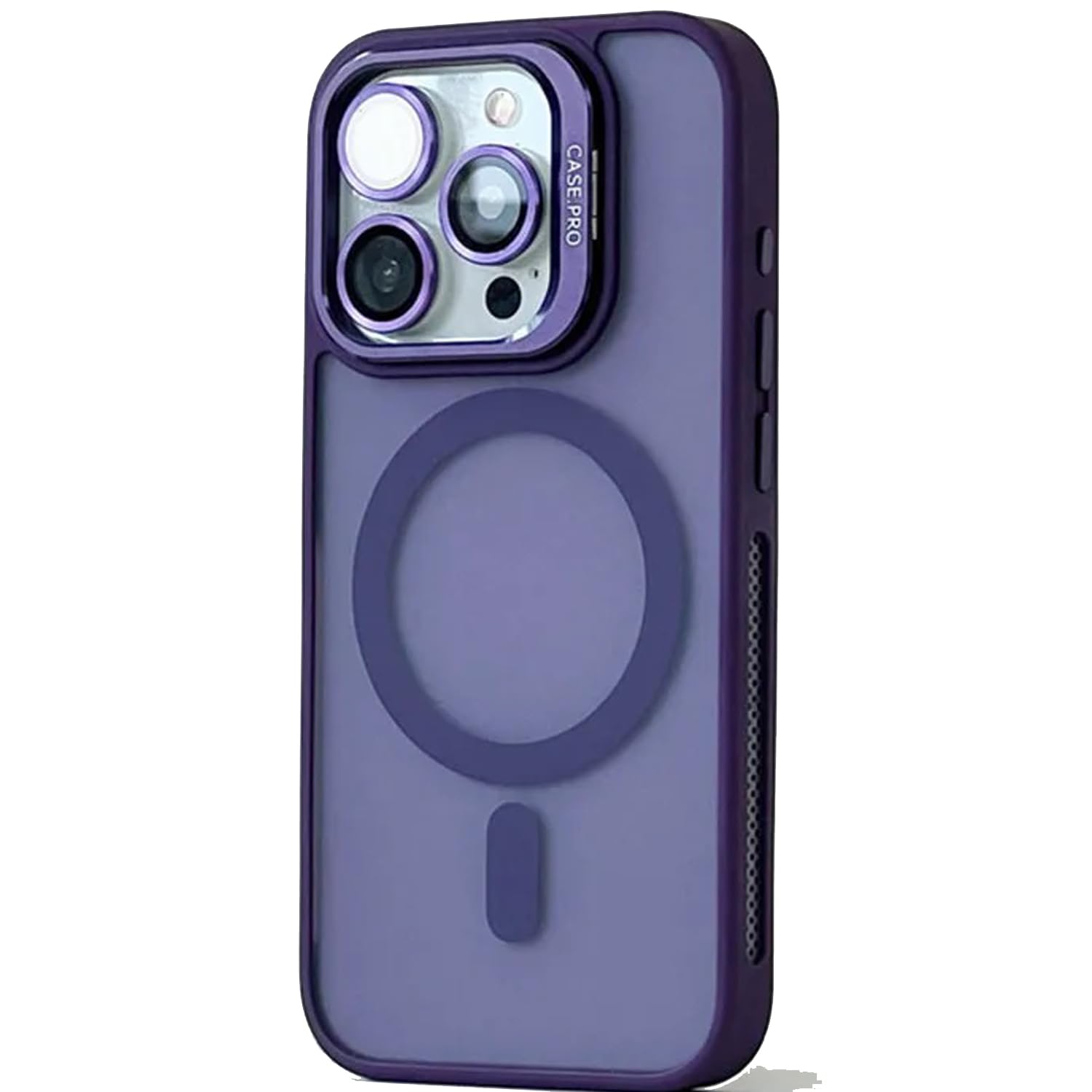 Coverzone iPhone 13 ile uyumlu Kamera Lens Aparatlı Stand Olabilen Magsafe ile uyumlu Kamera Korumalı Şeffaf Full Color Magnetic Wireless Telefon Kılıfı (Derin Mor, iPhone 13)