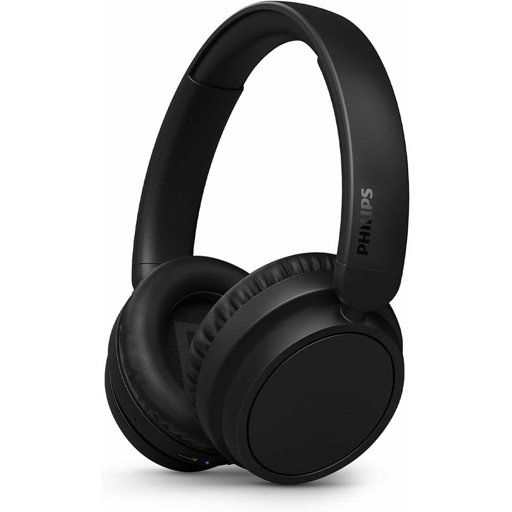 Philips TAH5209BK hafif kulak üstü kablosuz Bluetooth kulaklık, pasif gürültü yalıtımlı, 65 saat çalma süresi, net çağrılar, dinamik bas, 2 saat USB-C şarj, siyah