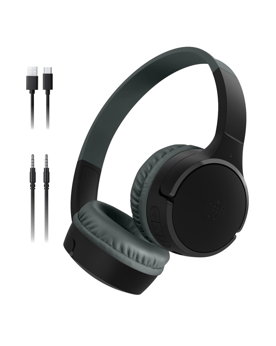 Belkin SoundForm Mini Çocuk Kablosuz Kulaklık (Siyah) – Dahili Mikrofon, 30 Saat Çalma, Eğlenceli Çıkartmalar, iPhone, iPad ve Galaxy Uyumlu