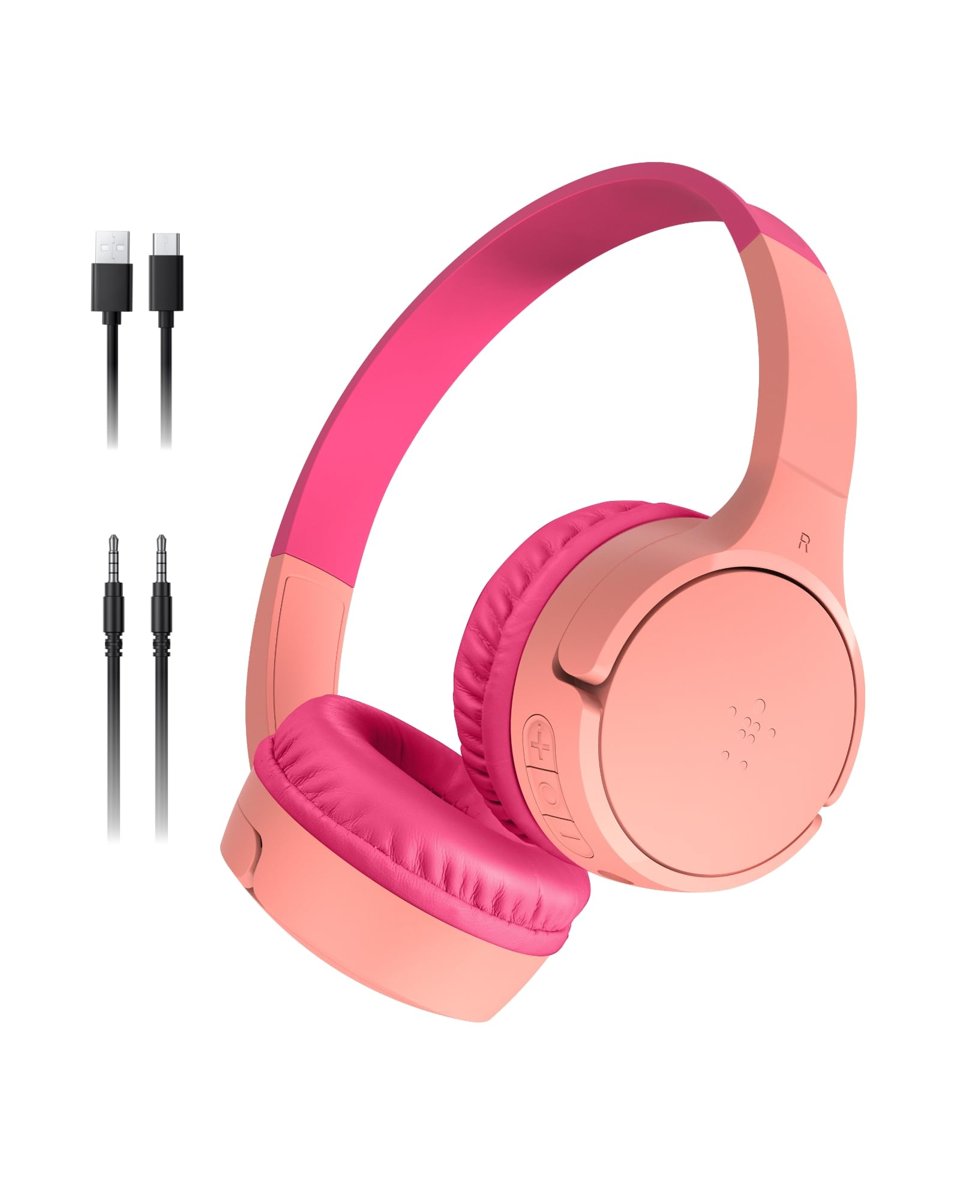 Belkin SoundForm Mini Çocuk Kablosuz Kulaklık (Pembe) – Dahili Mikrofon, 30 Saat Çalma, Eğlenceli Çıkartmalar, Okul ve Seyahat için, iPhone, iPad, Galaxy Uyumlu