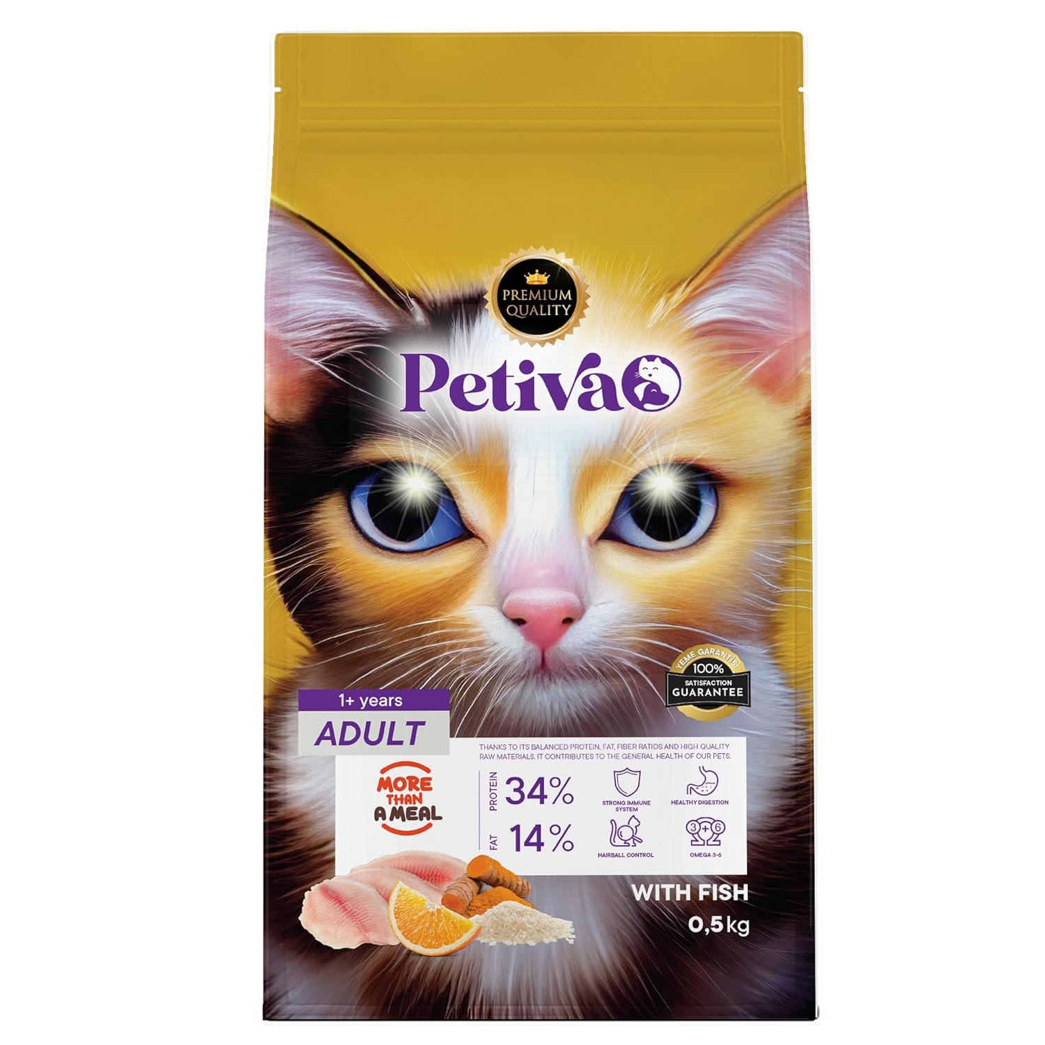 Petiva Yetişkin Kediler İçin Balık Etli Kuru Kedi Maması (500 Gram, Balık)