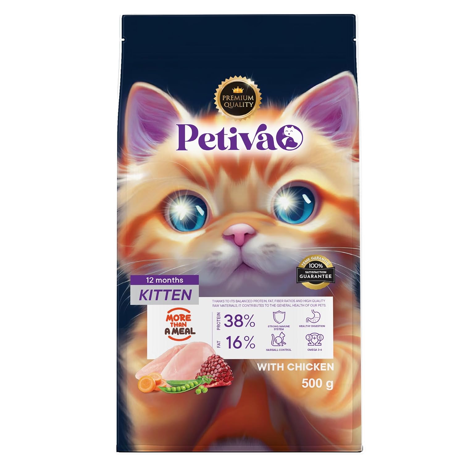 Petiva Yavru Kediler İçin Tavuk Etli Kuru Kedi Maması (500 Gram, Tavuk)