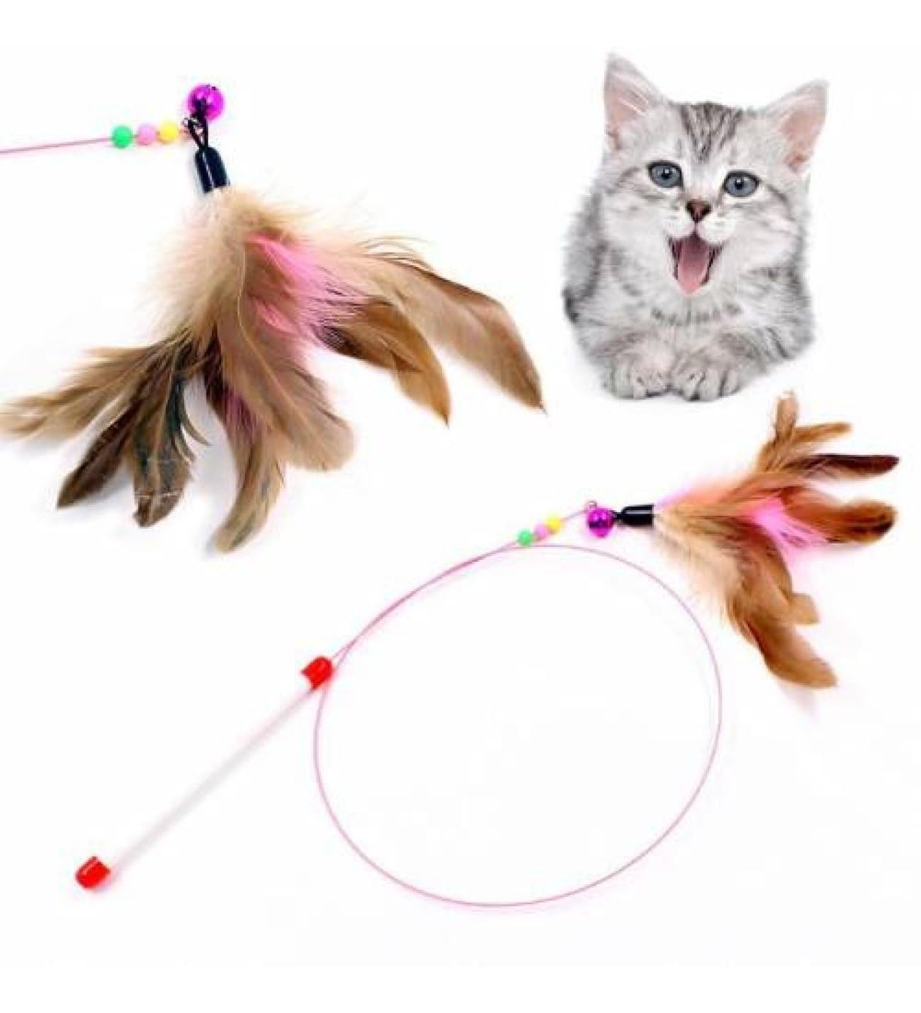 Orret Home Çıngıraklı Renkli Boncuklu ve Tüylü Kedi Oyun Oltası, 90 cm Uzunluk, İnteraktif ve Eğlenceli Kedi Oyuncak, Uzun ve Esnek Sap, Çok Yönlü Evcil Hayvan Eğlence Aracı