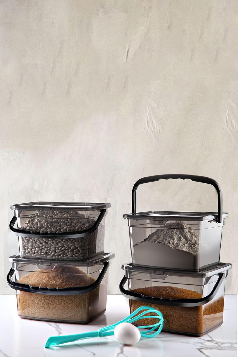 Vienev Vienev Mega Boy 4Lü Kare Un Bakliyat Kabı 4 Litre - Kulplu Deterjanlık Saklama Kutusu Kabı Antrasit