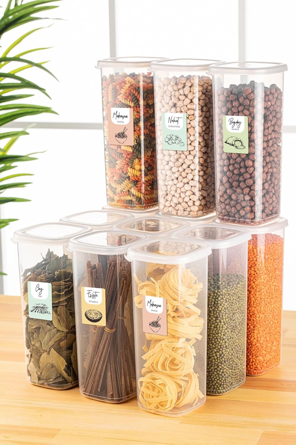 Vienev Vienev Renkli Etiketli 12Li 1,75 Litre Peggy Kare Erzak Saklama Kabı Beyaz