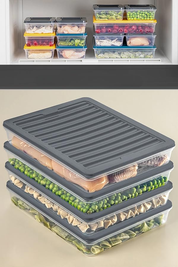 Orret Home 4 Adet Buzdolabı Organizeri, Buzdolabı İçin Çok Amaçlı Saklama Kabı, Fresh Box, Şeffaf ve Ayarlanabilir, Gıdaları Taze Tutma Özelliği, Mutfak Düzenleyici (2400 Ml)