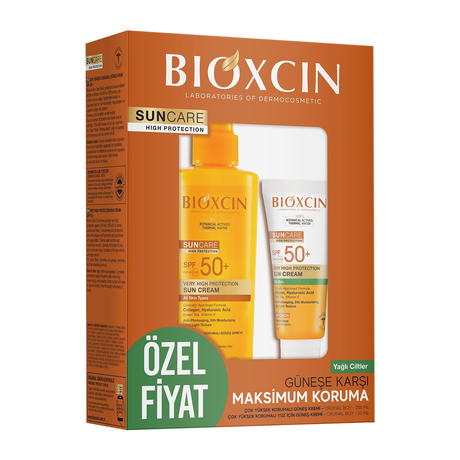 Bioxcin Sun Care Spf 50 Yüz Güneş Kremi 50 ml Karma Yağlı Cilt ve Vücut Güneş Spreyi 200 Ml