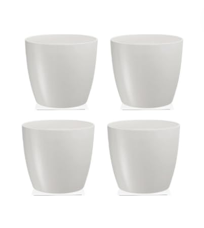 Yakut Saksı – 3'lü Set, Parlak Beyaz | 0.68 Litre, İç Mekan Bitki Saksısı | 15x13 cm, Su Hazneli, Plastik Saksı