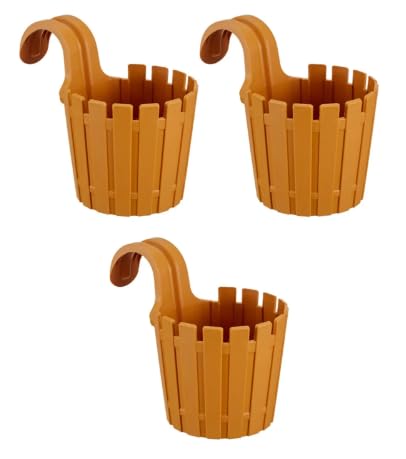 Akasya Balkon Saksı Tekli Askı – 3'lü Set | 1.5 Litre, Turuncu | Kolay Montajlı, Denge Aparatlı, Güneşe Dayanıklı Plastik Saksı