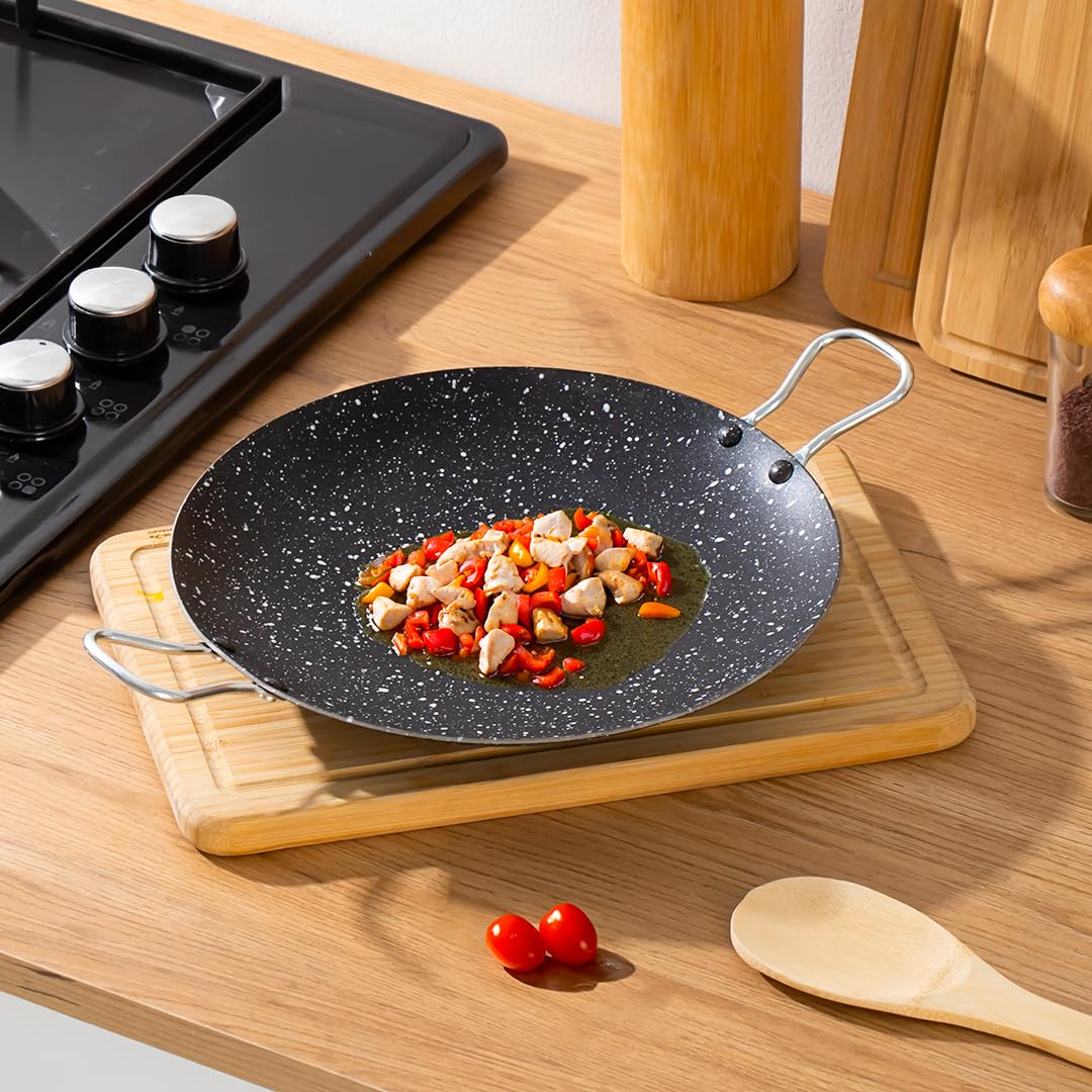 Porsima Esra Çok Amaçlı Granit Pişirme Tavası -Çift Yönlü Döküm Sac Kavurma Gözleme Tavası- 26 cm Siyah