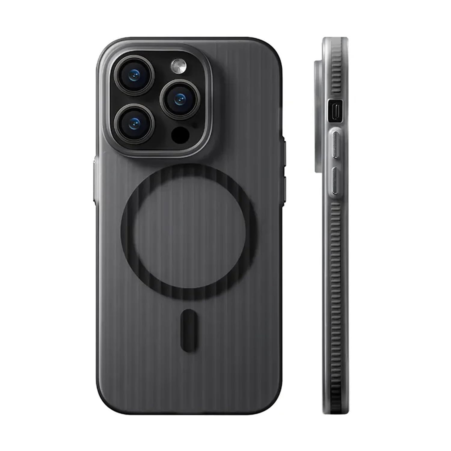 Coverzone iPhone 15 Pro Max ile Uyumlu Kılıf, Kamera Koruma Çıkıntılı, Magsafe ile Uyumlu, Şeffaf Transparan, Tırtıklı Kenar, Geometrik Summer, Black