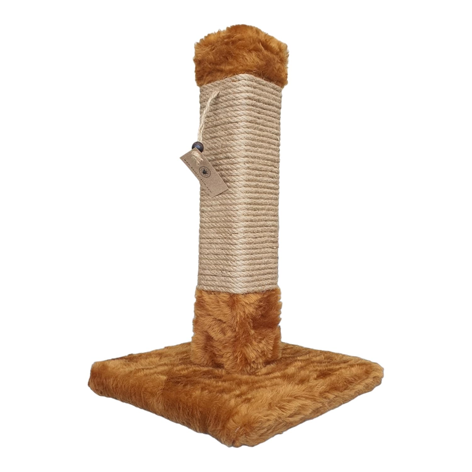 Premium Kare, Ahşap, Dayanıklı Tırmalama Tahtası, Jüt Halat, 40 cm - Camel