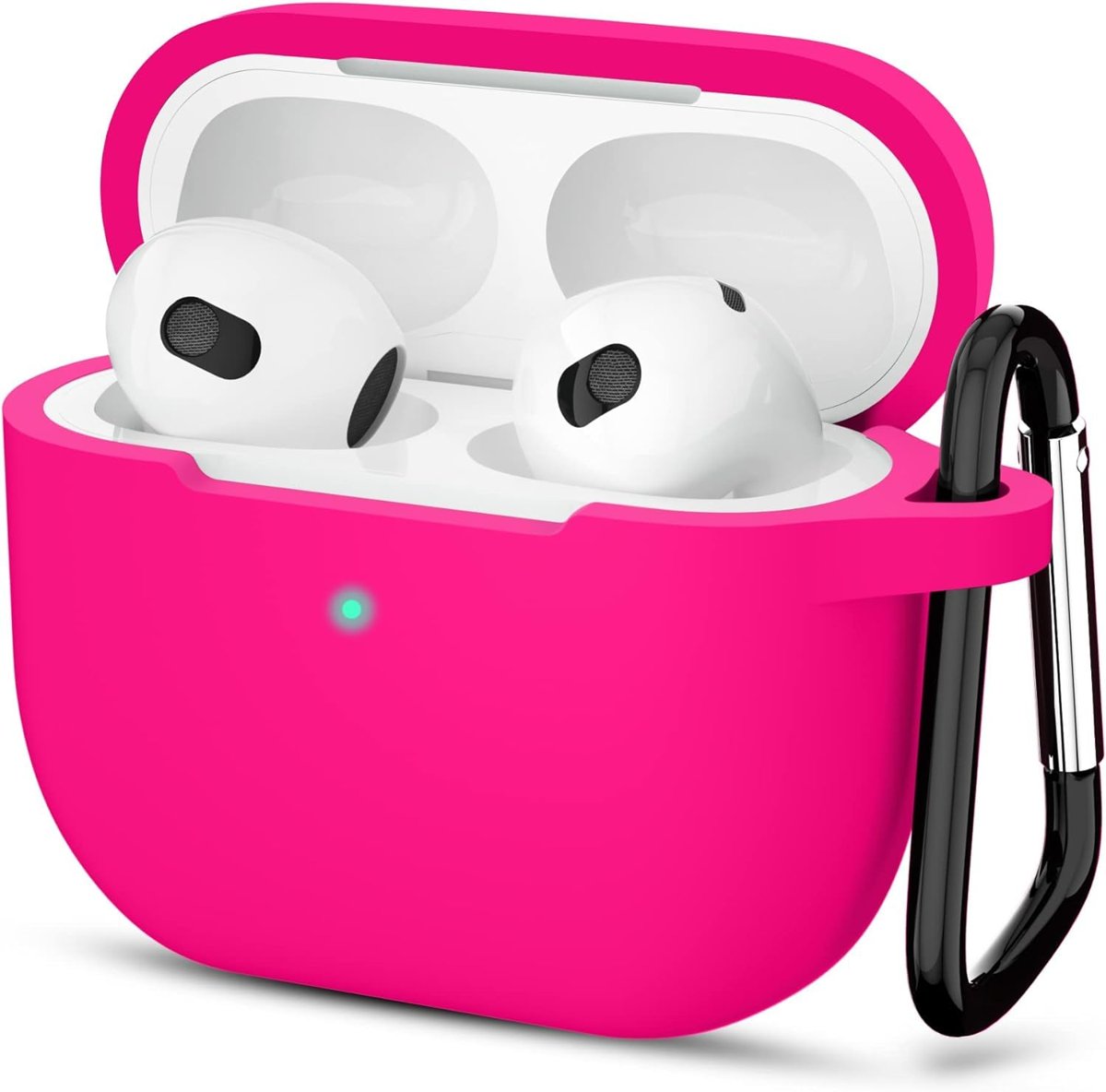 URUCHI AirPods 3. Nesil ile Uyumlu İnce ve Hafif Silikon Kılıf, Yumuşak Esnek Tasarım, Anahtarlıklı, Kablolu ve Kablosuz Şarj Uyumlu – Pembe (A2564 A2565 A2566)