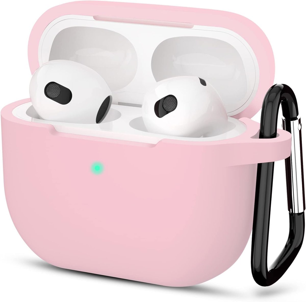 URUCHI AirPods 3. Nesil ile Uyumlu İnce ve Hafif Silikon Kılıf, Yumuşak Esnek Tasarım, Anahtarlıklı, Kablolu ve Kablosuz Şarj Uyumlu – Açık Pembe (A2564 A2565 A2566)