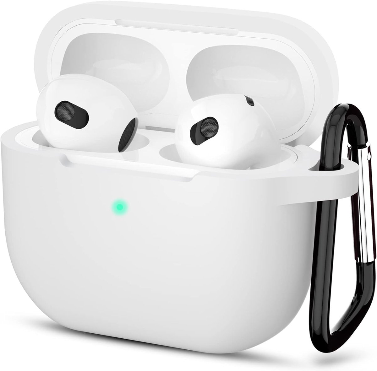 URUCHI AirPods 3. Nesil ile Uyumlu İnce ve Hafif Silikon Kılıf, Yumuşak Esnek Tasarım, Anahtarlıklı, Kablolu ve Kablosuz Şarj Uyumlu – Beyaz (A2564 A2565 A2566)