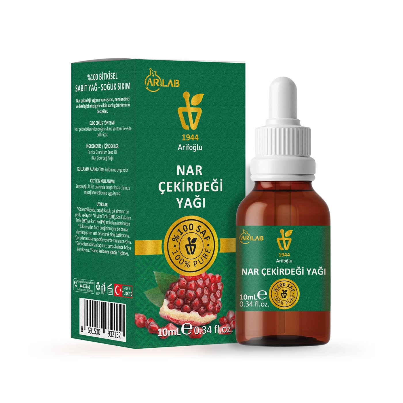 Arifoğlu Nar Çekirdeği Yağı 10ml%100 Saf Yağ ARLAB Pure Pomegranate Seed Oil 10ml