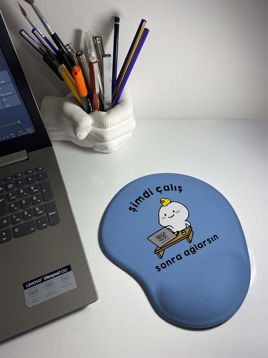 Rakkun Shop - Şimdi Çalış Sonra Ağlarsın Baskılı Bilek Destekli Mouse Pad (mavi)