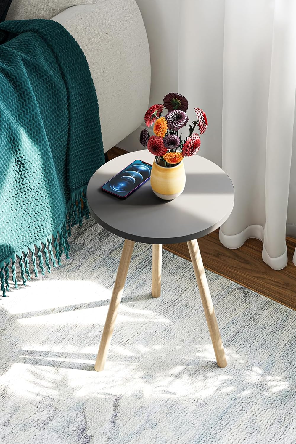 interGO Yuvarlak Yan Sehpa Ahşap Ayaklı Tekli Zigon Sehpa