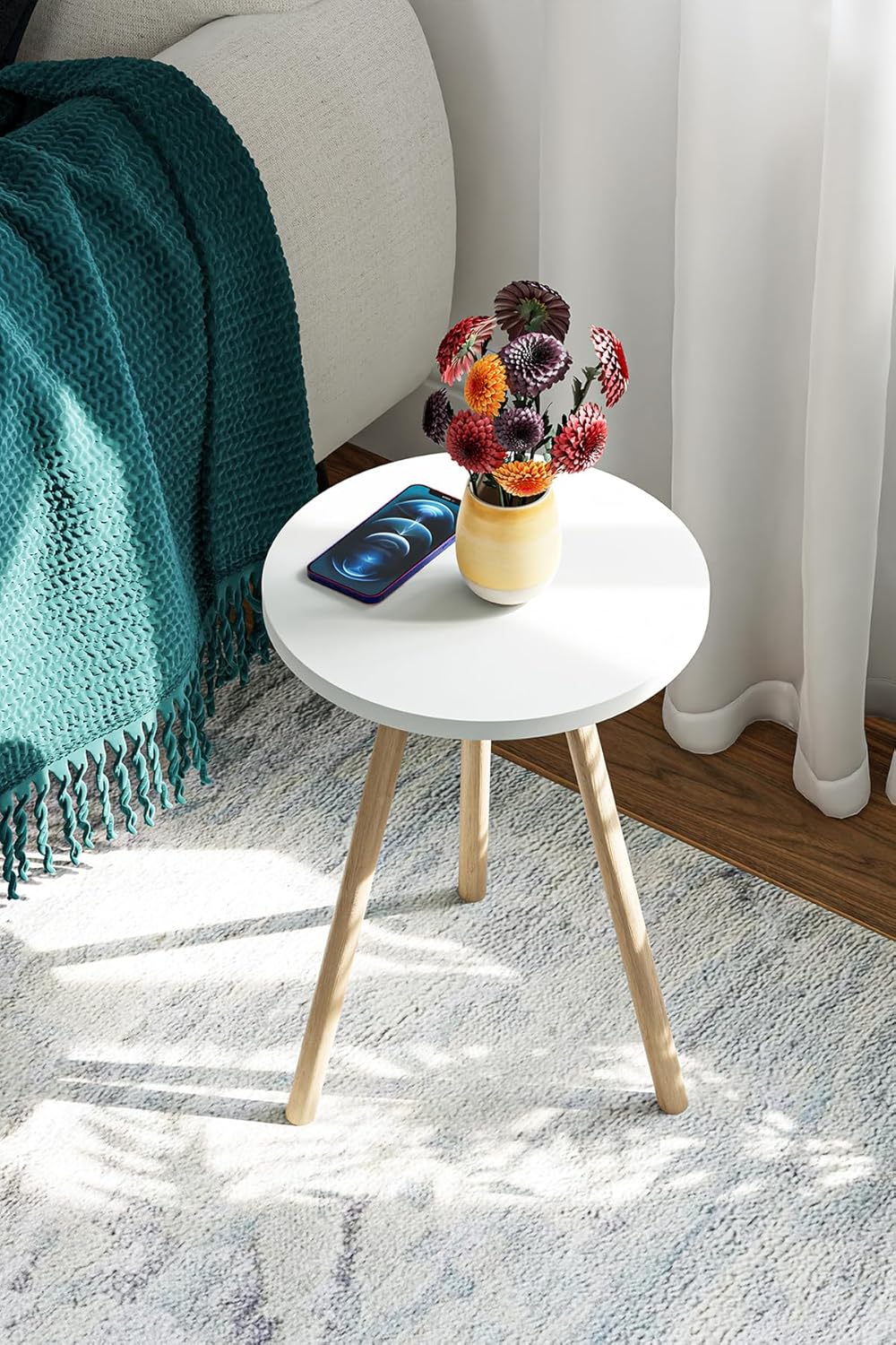 interGO Yuvarlak Yan Sehpa Ahşap Ayaklı Tekli Zigon Sehpa