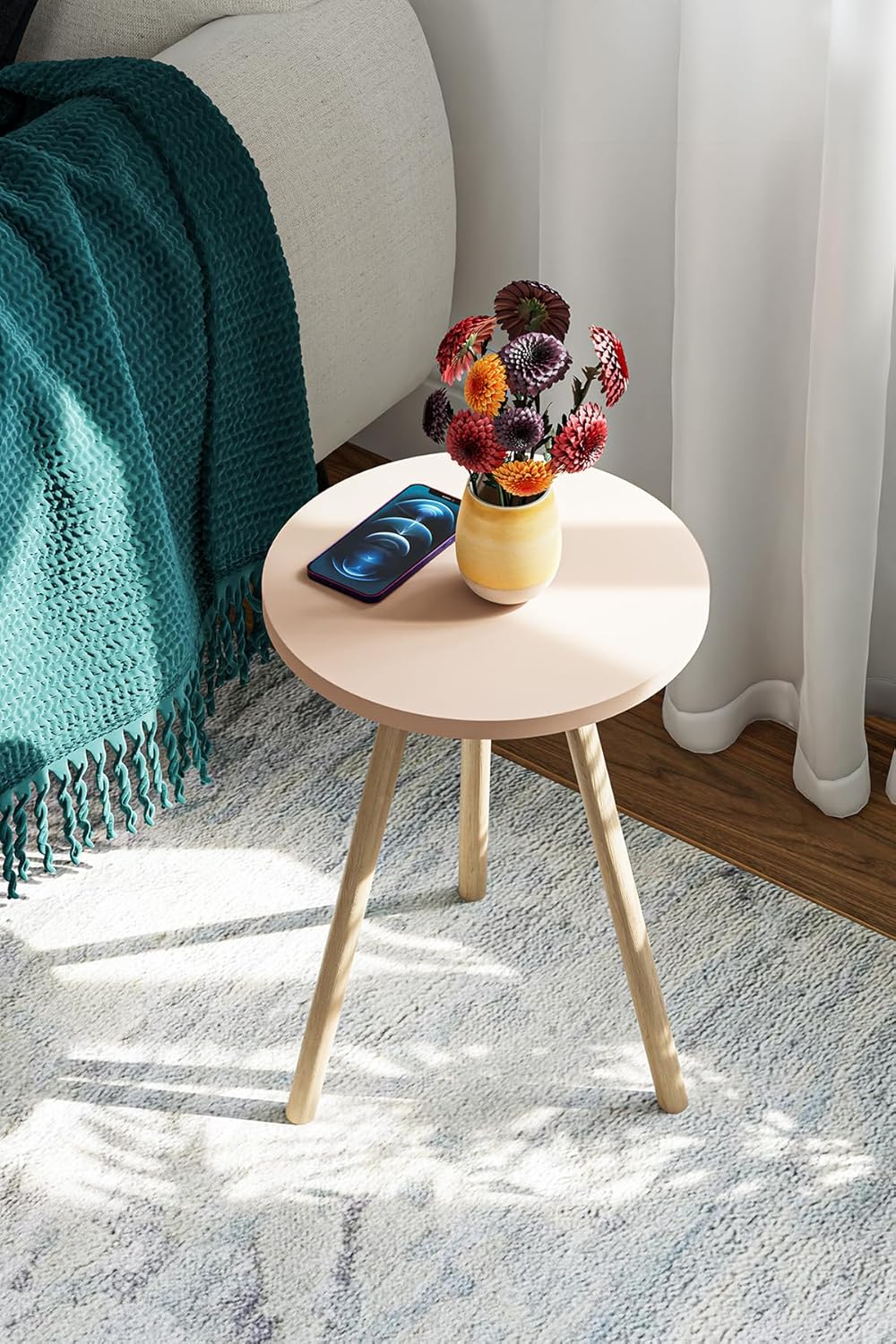 interGO Yuvarlak Yan Sehpa Ahşap Ayaklı Tekli Zigon Sehpa