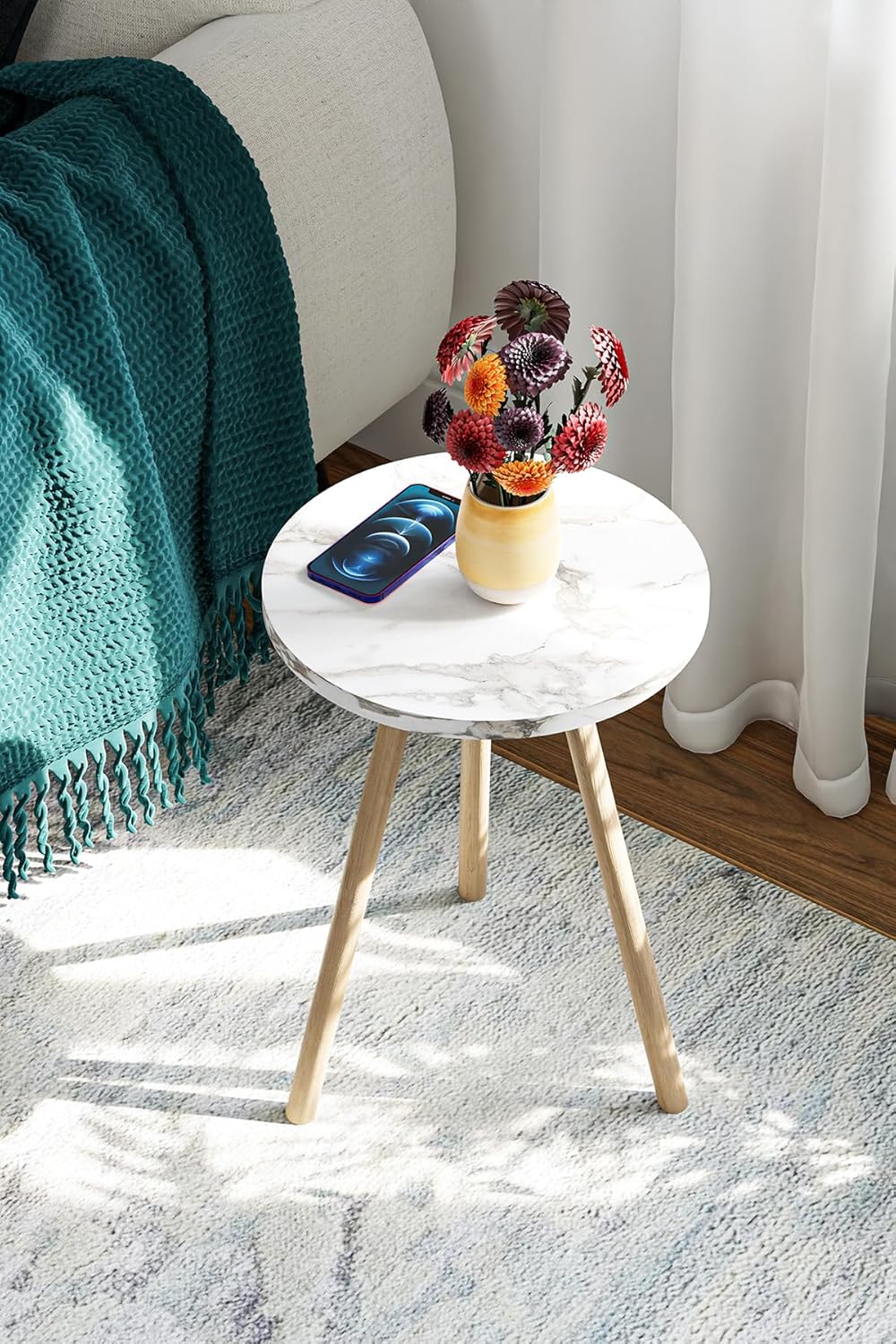 interGO Yuvarlak Yan Sehpa Ahşap Ayaklı Tekli Zigon Sehpa