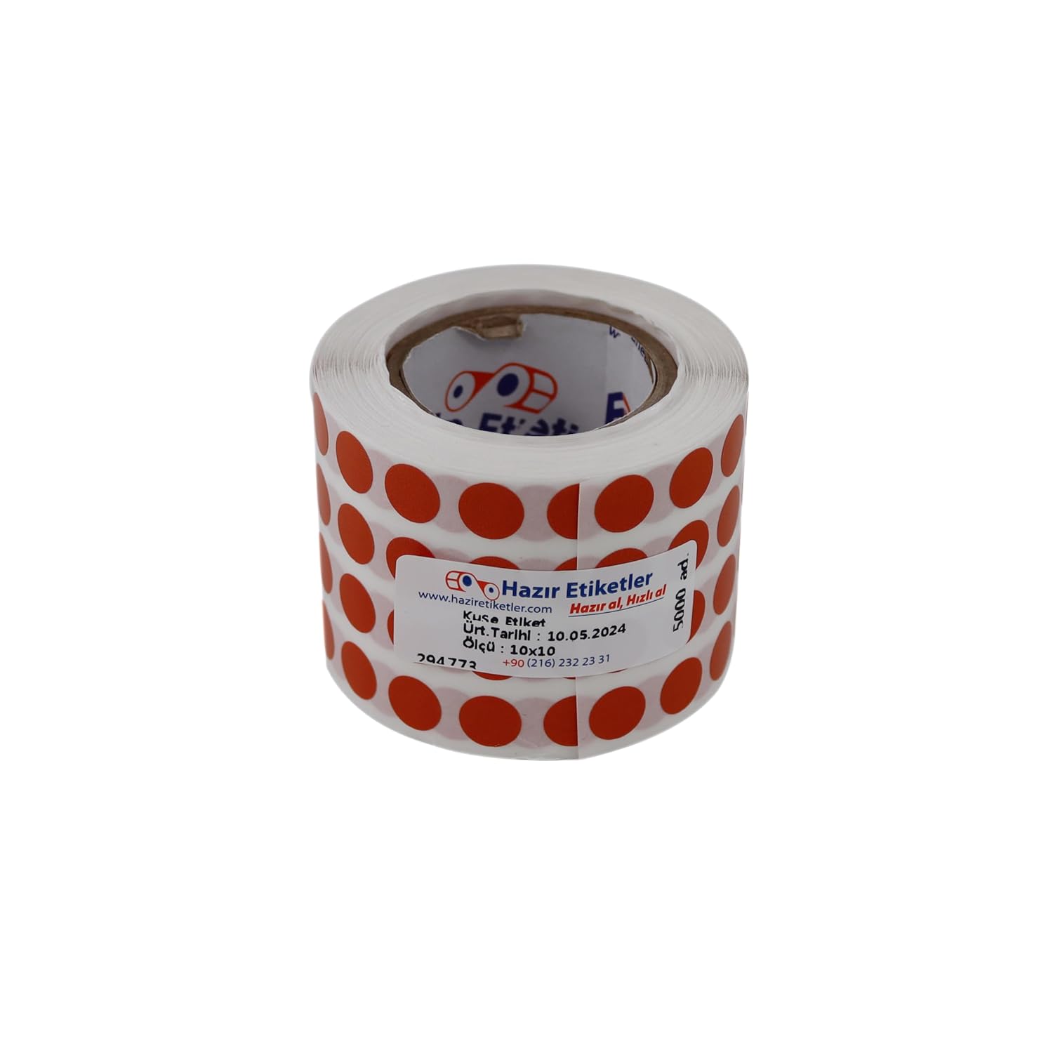 hazır etiketler , hazır al hızlı al Kuşe Rulo Renkli Zemin Baskılı, 10mm Çap, 5000 Adet, 5'li Yan Yana (Turuncu)