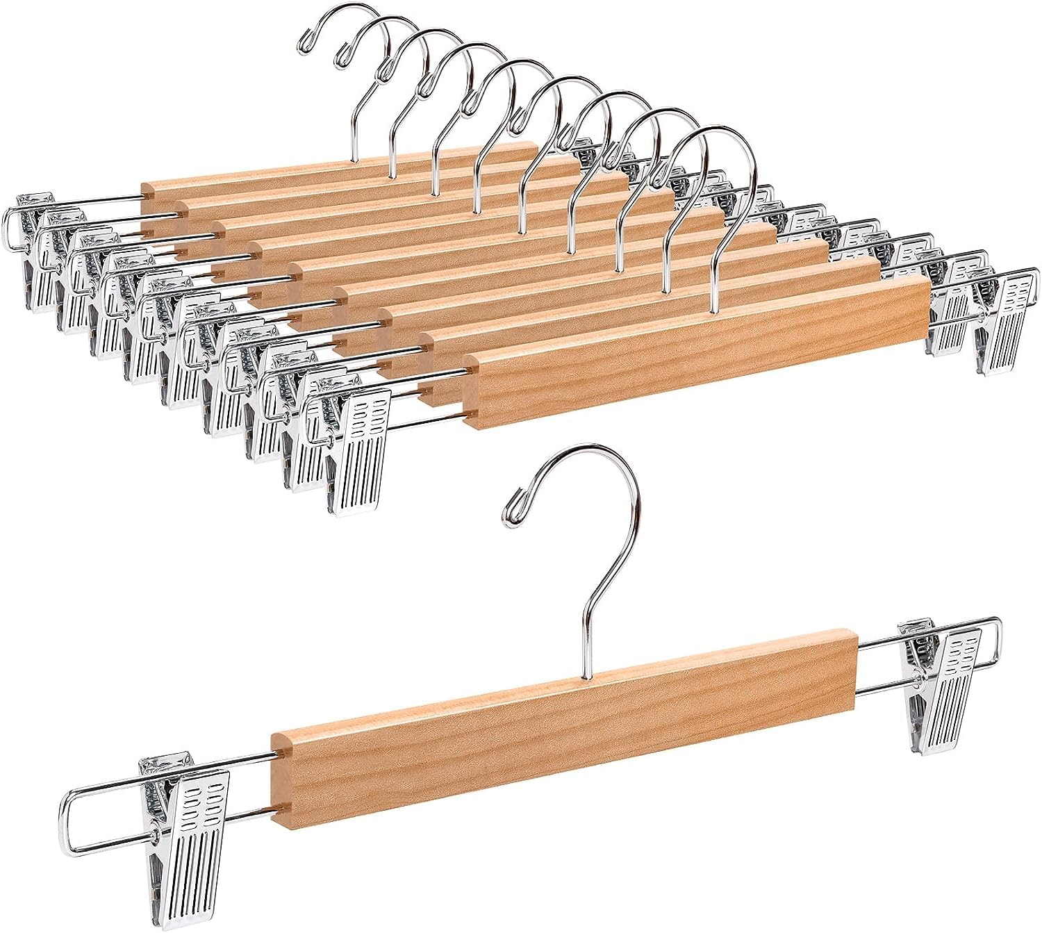 Orret Home 6 Adet Ahşap Elbise Askısı – Altı Mandallı Askı, Gömlek, Etek ve Pantolon Askısı, Dolap ve Gardrop İçin Mandallı Ahşap Askı-Çok Amaçlı Askılık (6)