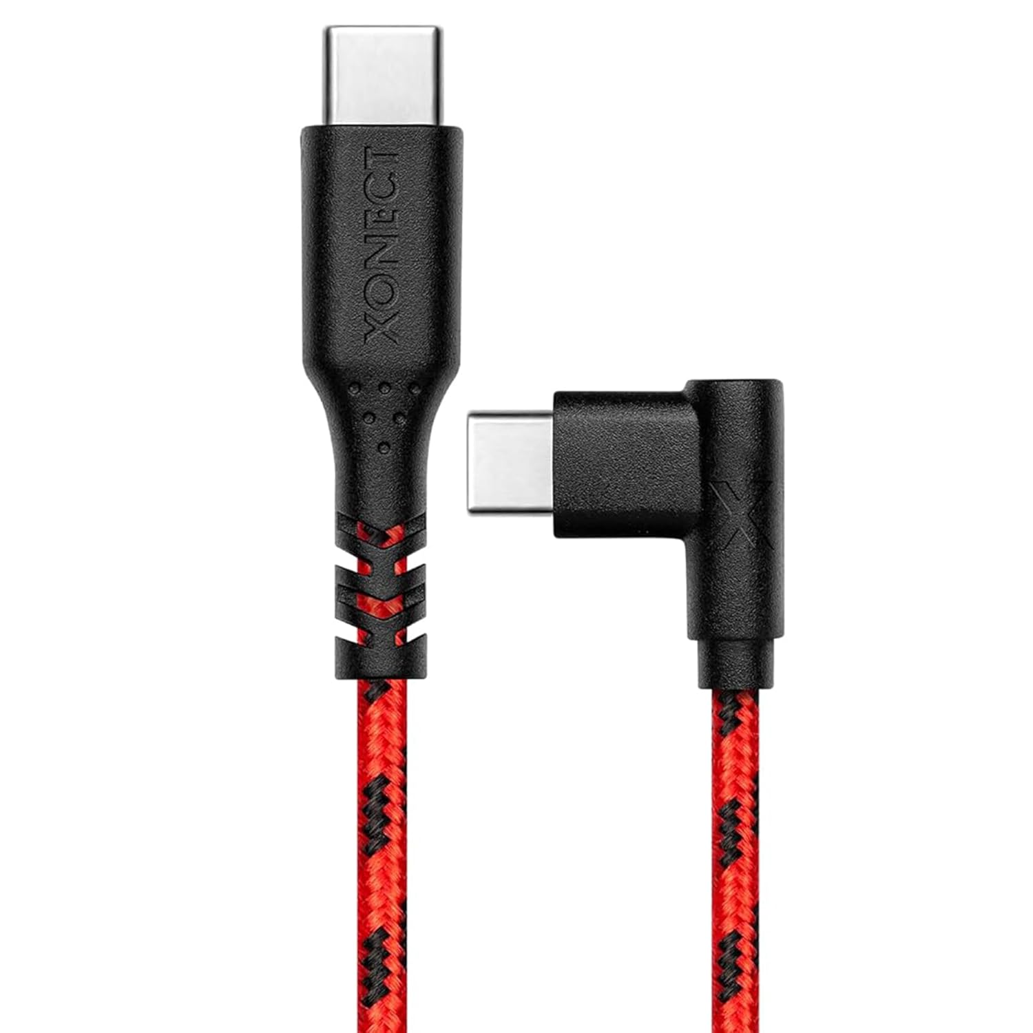 XONECT Type-C to Type-C ile Uyumlu iPhone ve Samsung ile Uyumlu Hızlı Şarj ve Data Kablosu 40 cm L Tipi Gaming Hasır Örgülü (Kırmızı)