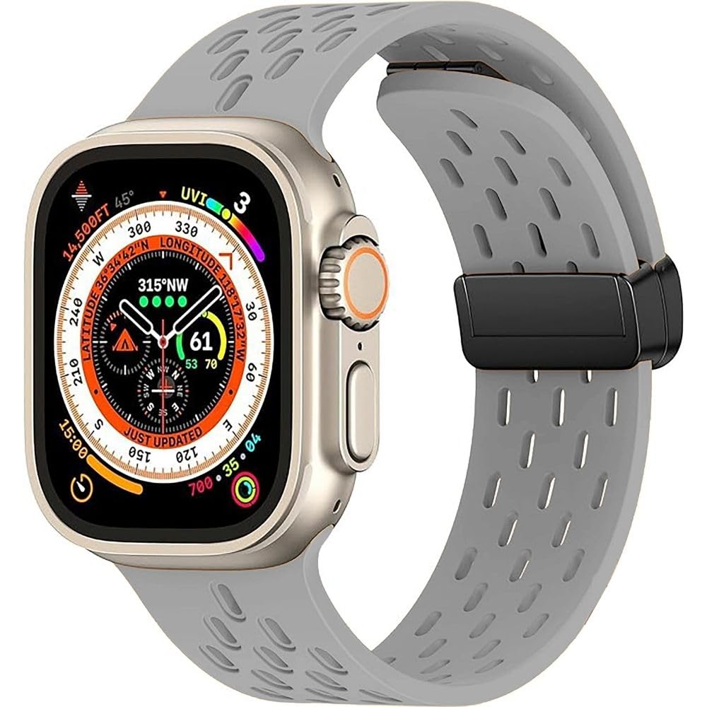 Apple Watch için URUCHI Manyetik Ter Önleyici Spor Kordon, Suya Dayanıklı, Nefes Alabilen Silikon Kayışlar. iWatch Ultra SE Serisi 9/8/7/6/5/4/3/2/1,Kadın Erkekler için, 42mm 44mm 45mm 49mm,