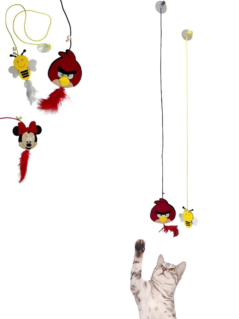 AEE 2 Adet Elastik Vantuzlu Kedi Oyuncağı Tüylü Zilli Kedi Oltası