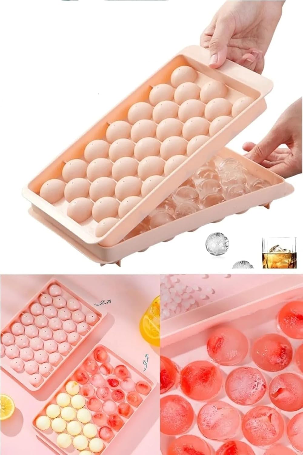 TİNEKE Küre Buz Kalıbı, 33 Hazneli, Yuvarlak, Kapaklı, Kokteyl Sunumu için