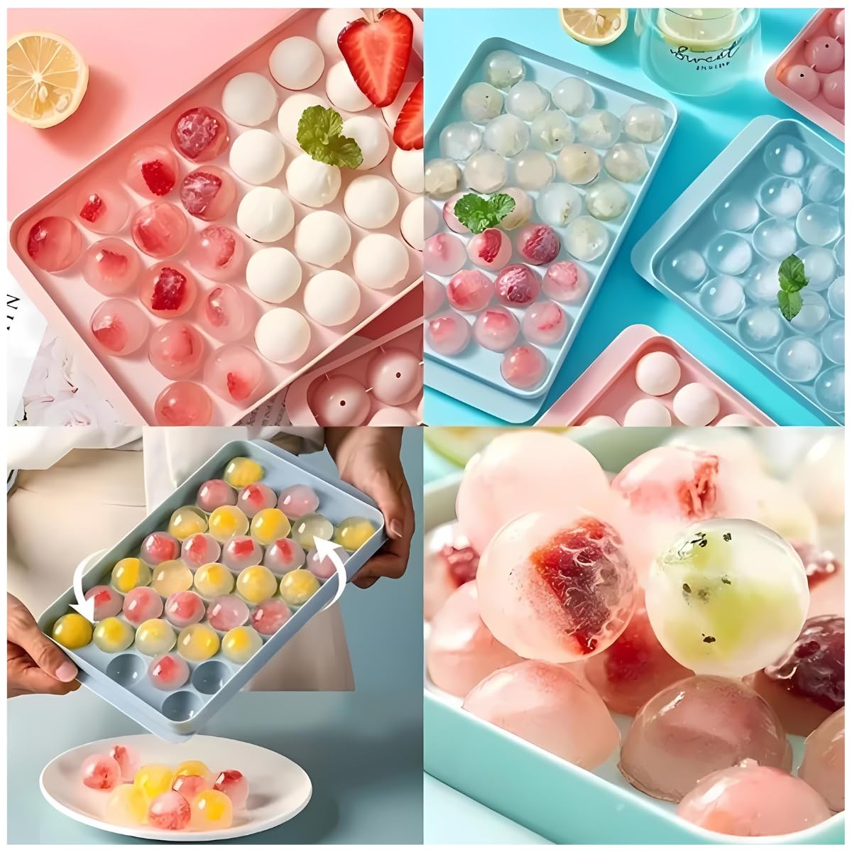 2 Adet Buz Kalıbı 33 Bölmeli Küre Buzluk Yuvarlak Buz Kalıbı Küre Buz