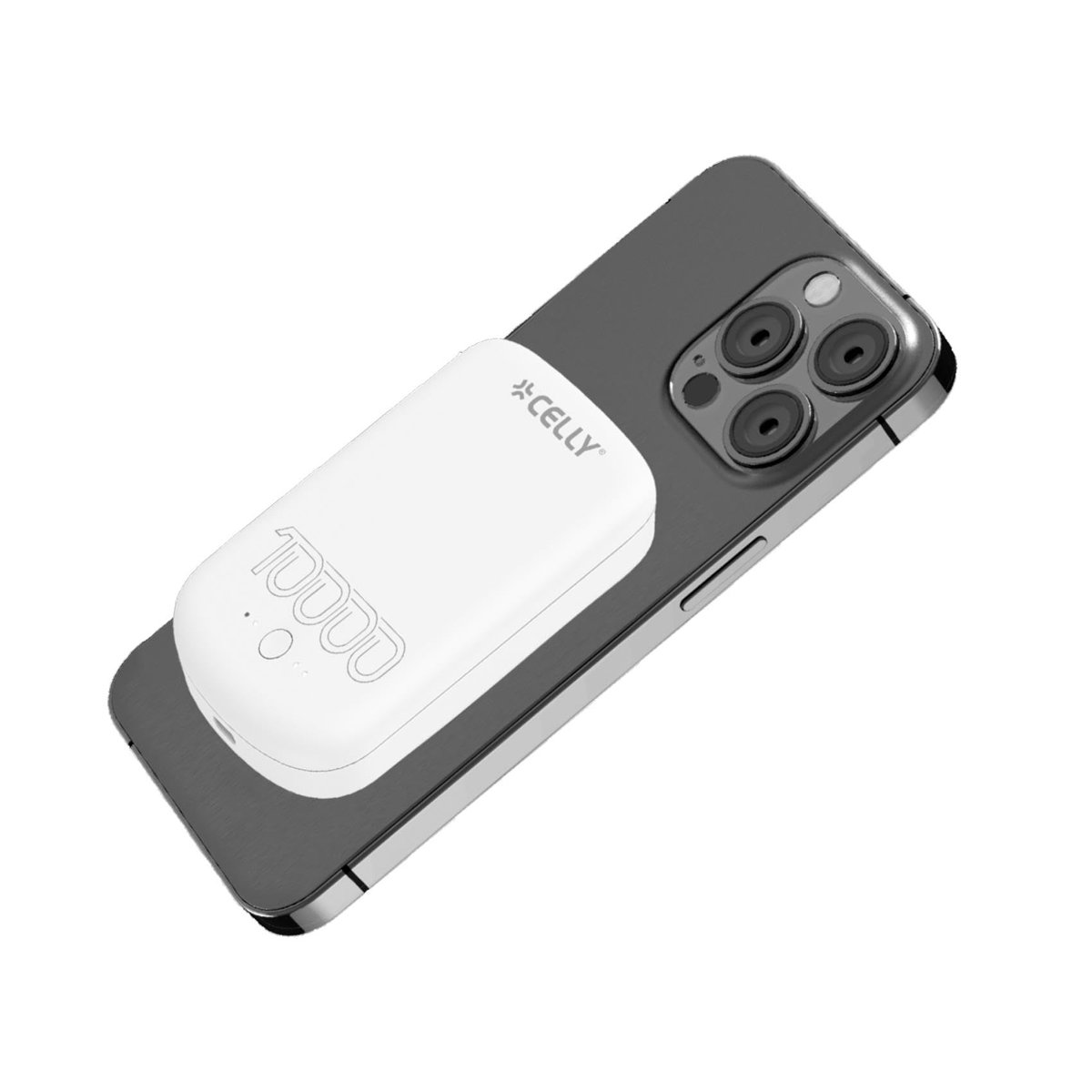 Celly Magsafe Teknolojisiyle Uyumlu 10W 10.000 mAh Powerbank Beyaz, Aynı Zamanda USB-C Kablosuyla Cihazınızı Şarj İmkanı